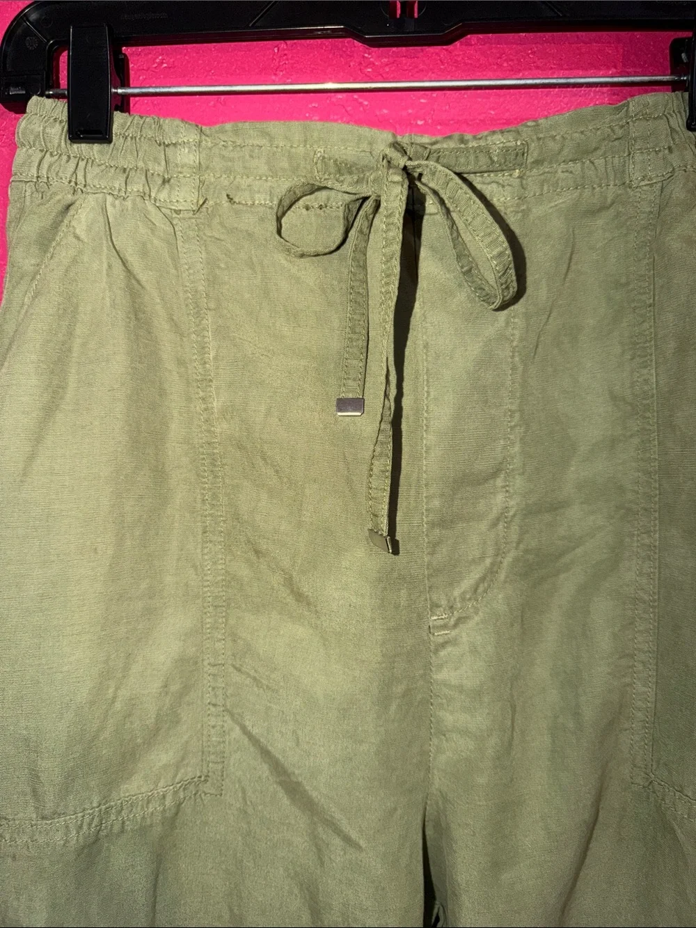 Zara Olive Green Lyocell & linen Drawstring relaxed fit crop Pants. Sz M.